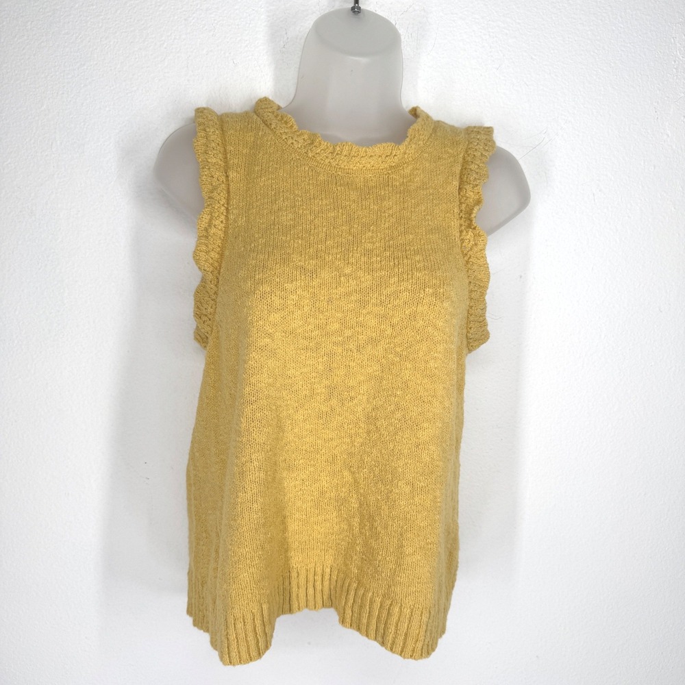 J.Crew Womens Yellow Ruffle Trim Textured Cotton Knit Sweater Vest Size M Layer